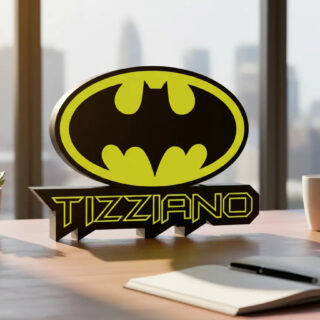 Lampara Velador Led 3d Batman Personalizable Negro Amarillo