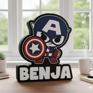 Lampara Velador Led 3d Capitan America Negro Blanco