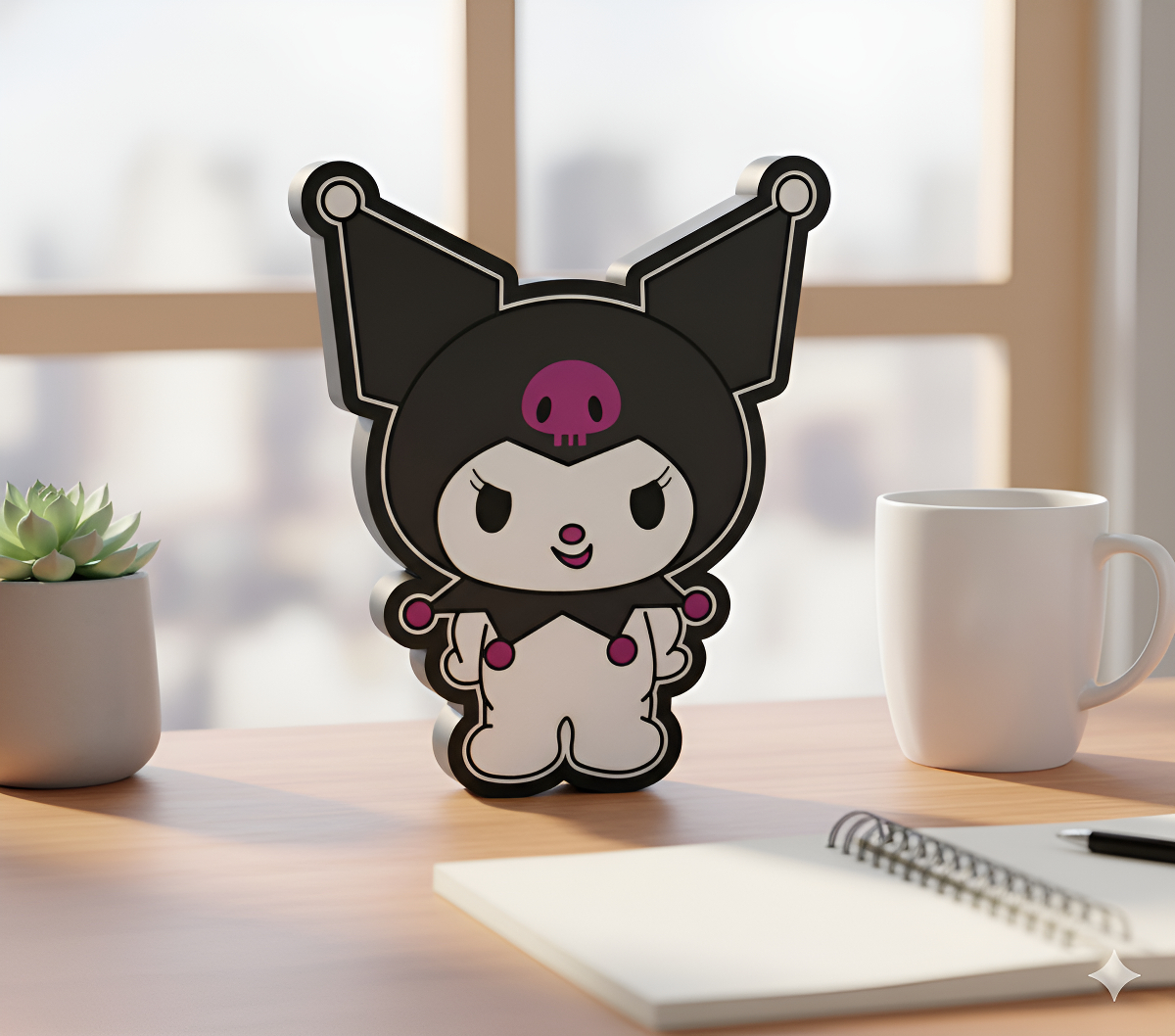 Lampara Velador Led 3d Kuromi Negro Blanco