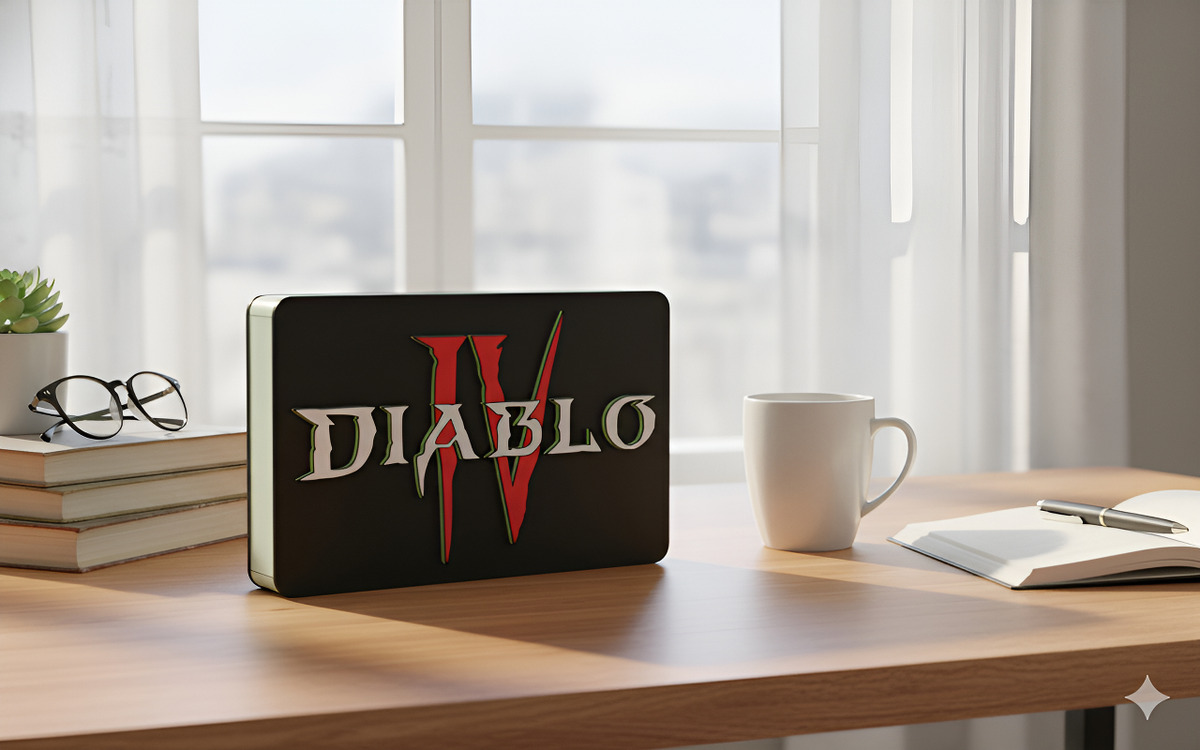 Lampara Velador Led 3d Diablo Iv Negro Blanco