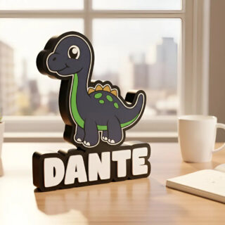 Lampara Velador Led 3d Dinosaurio Personalizable Negro Blanco