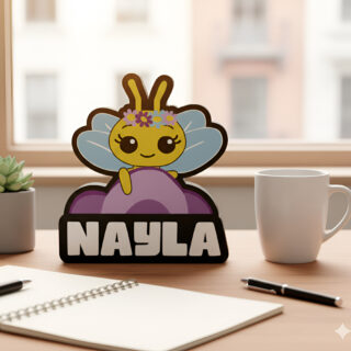 Lampara Velador Led 3d Abejita Chiquitita Personalizable Negro Blanco