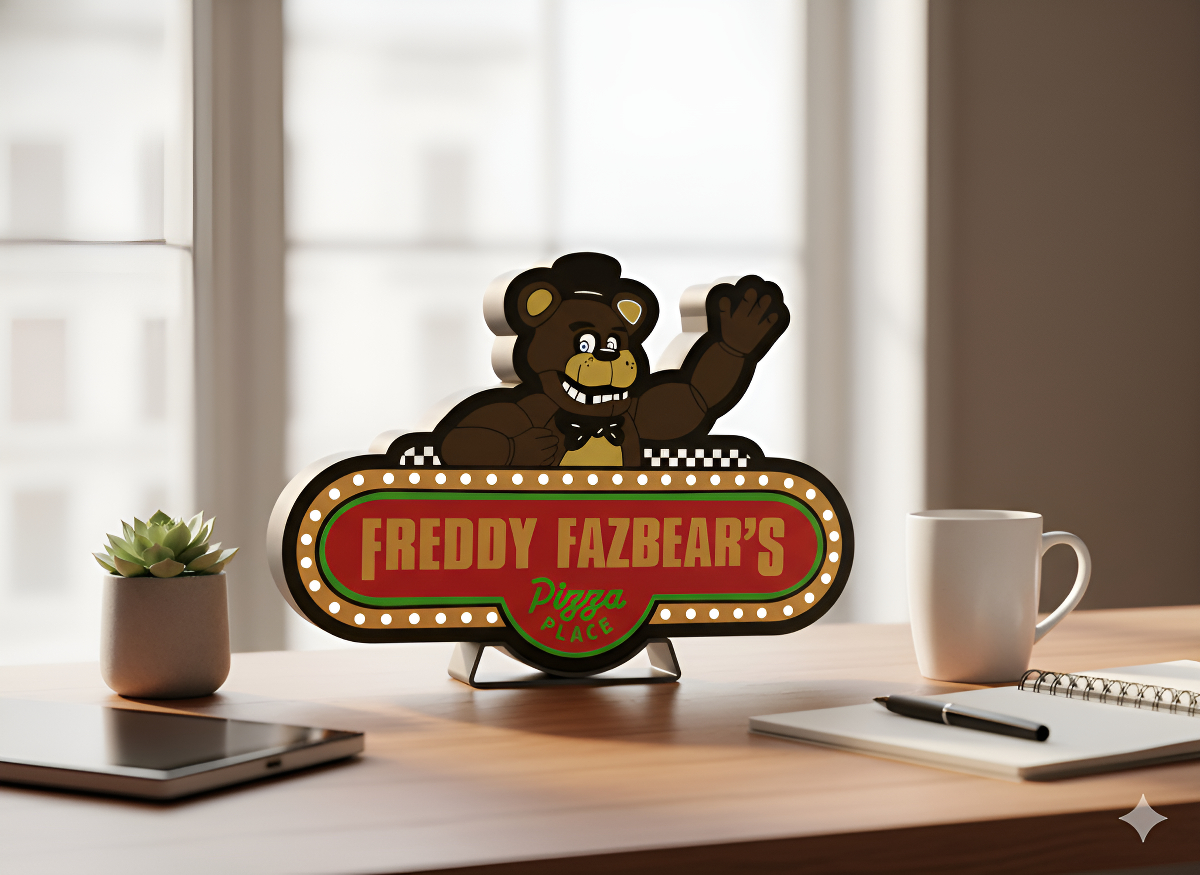 Lampara Velador Freddy Fazbear - Casatridimensional 24x20 Cm Negro Blanco