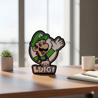 Lampara Velador Led 3d Luigi Personalizable Negro Blanco