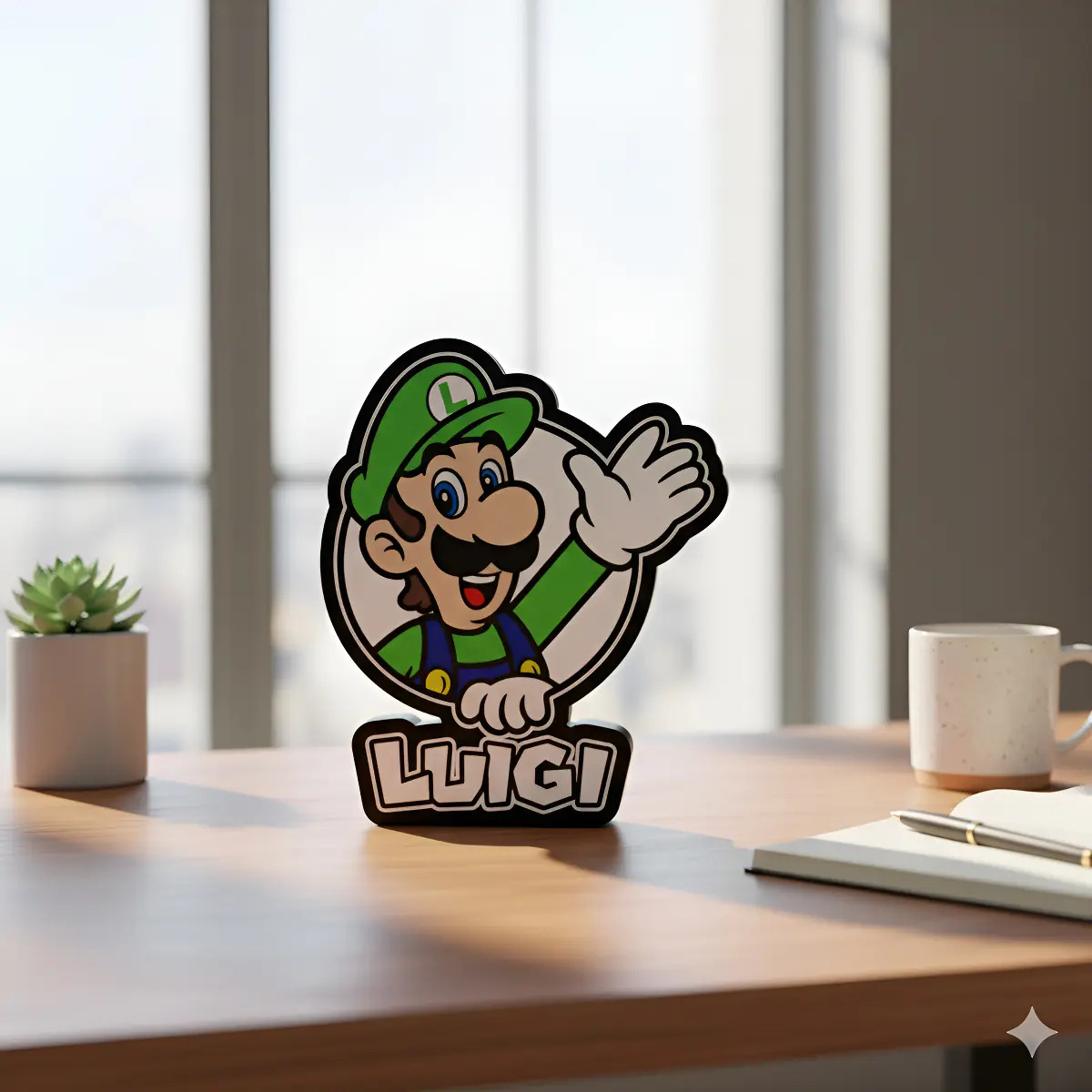 Lampara Velador Led 3d Luigi Personalizable Negro Blanco