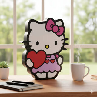 Lampara Velador Led 3d Kitty Negro Blanco