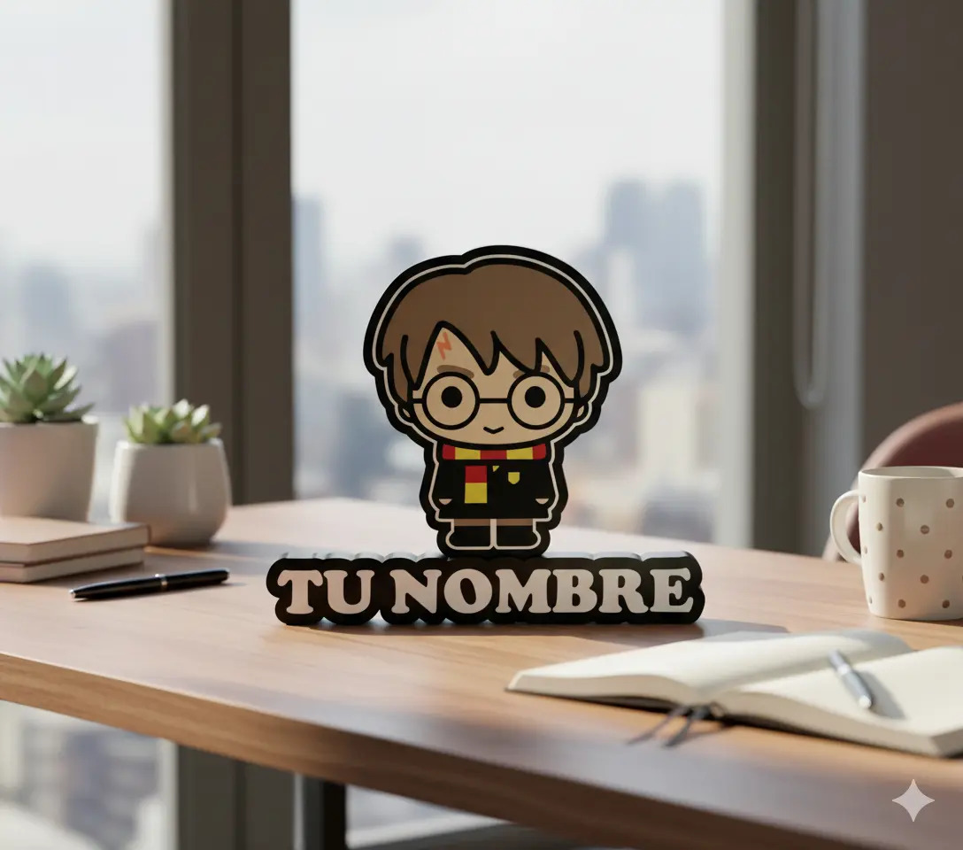 Lampara Velador Led 3d Harry Potter Personalizable Negro Blanco