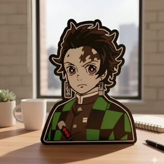 Lampara Velador Led Casatridimensional Tanjiro Kamado 24 Cm Negro Blanco