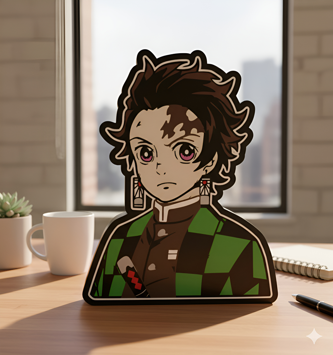 Lampara Velador Led Casatridimensional Tanjiro Kamado 24 Cm Negro Blanco