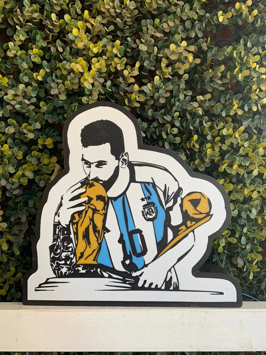 Lampara Velador Led 3d Messi Campeón Del Mundo Negro Blanco - Image 2