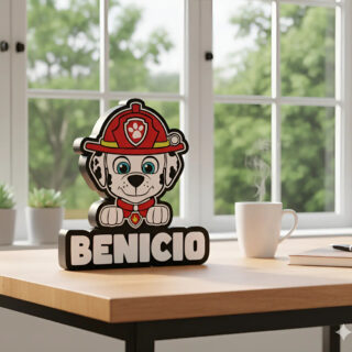 Lampara Velador Led 3d Paw Patrol Marshal Personalizable Negro Blanco