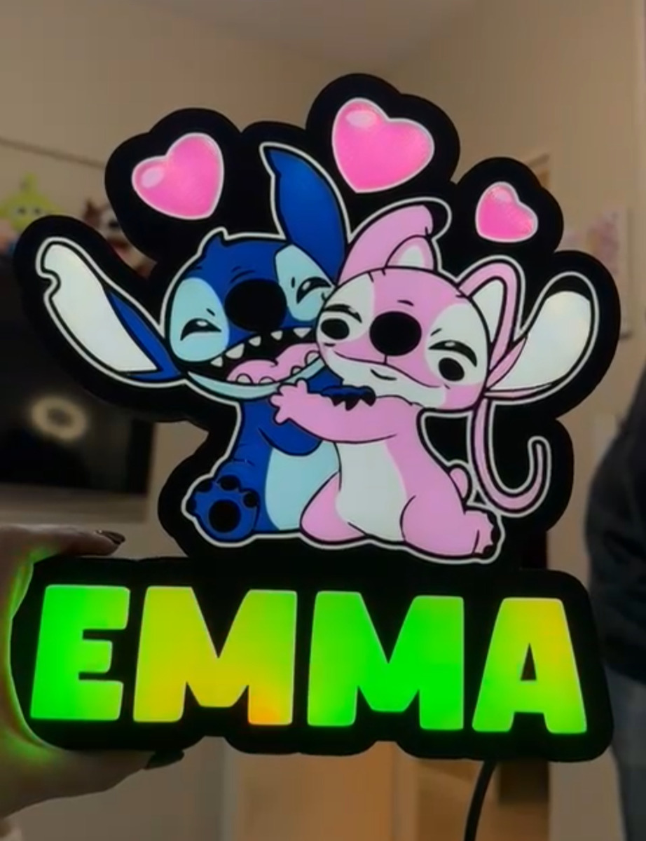 Lampara Velador Led 3d Lilo Y Stich Personalizable Negro Blanco - Image 3