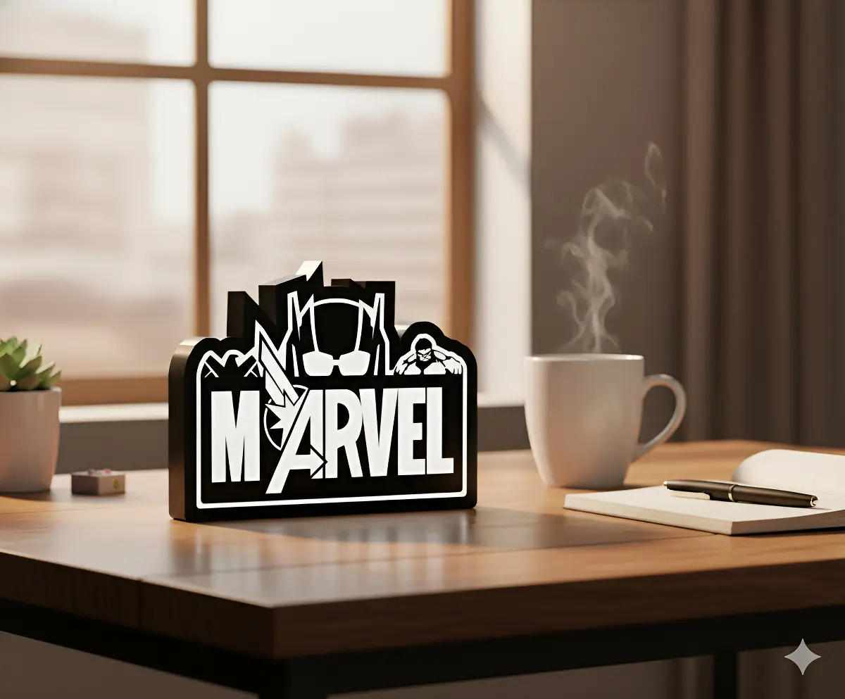 Lampara Velador Led 3d Marvel Negro Blanco