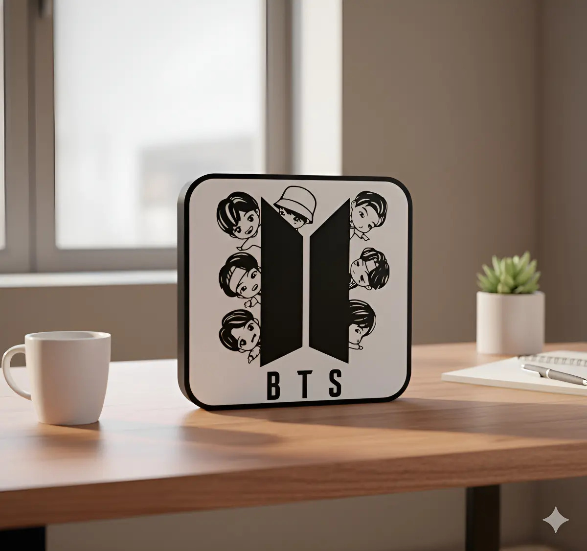 Lampara Velador Led 3d Bts Negro Blanco