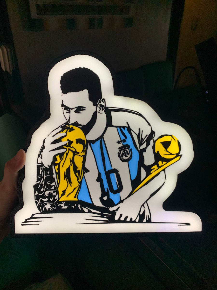 Lampara Velador Led 3d Messi Campeón Del Mundo Negro Blanco - Image 3