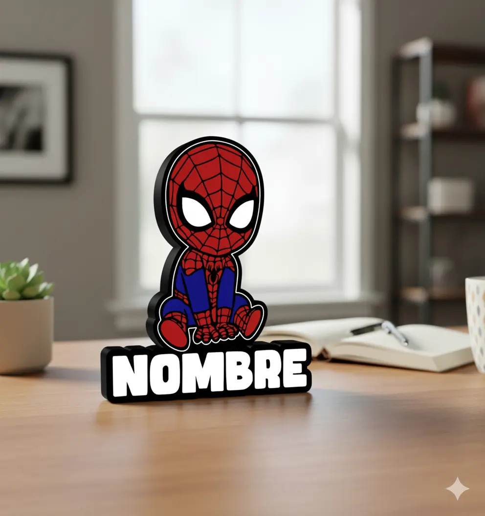 Lampara Velador Led 3d Spiderman Personalizable Negro Blanco