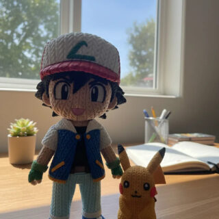 Ash Y Pikachu Figura 3d Estilo Crochet 21 Cm