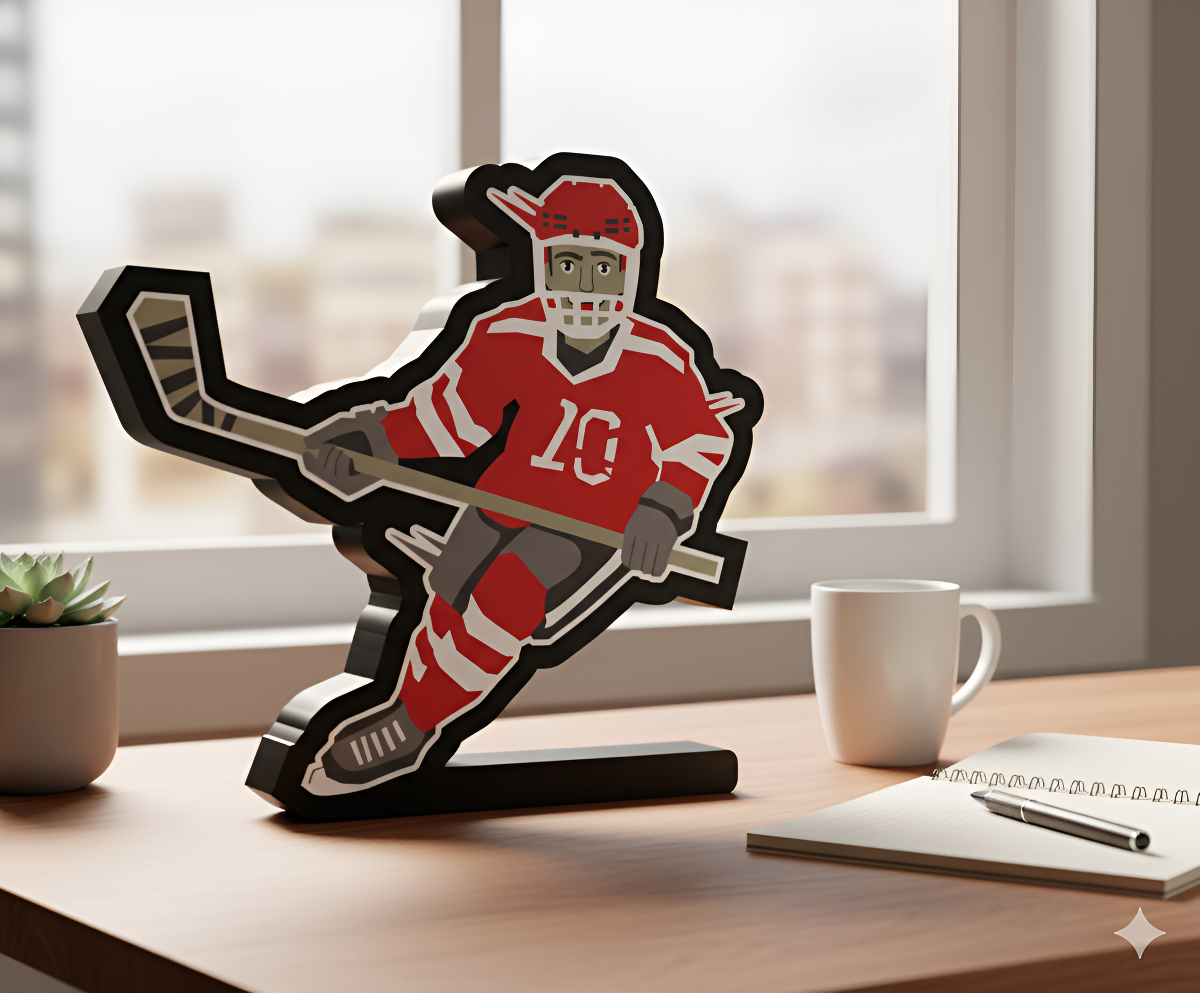 Lampara Velador Led 3d Jugador De Hokey Negro Blanco