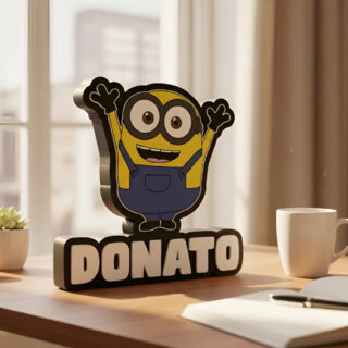 Lampara Velador Led 3d Minion Bob Personalizable Negro Blanco