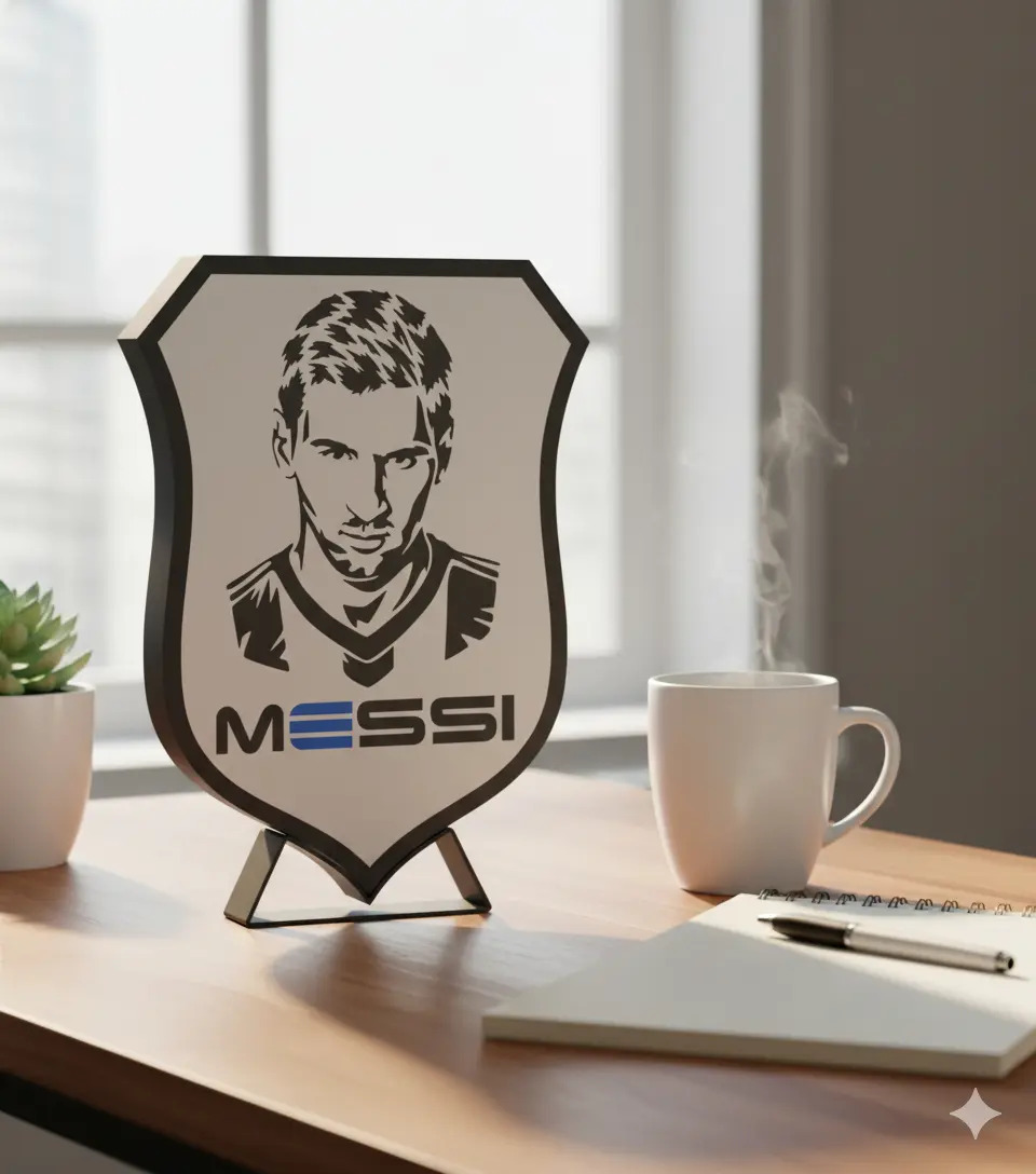 Cuadro Impression 3d (escudo) De Messi Blanco Negro