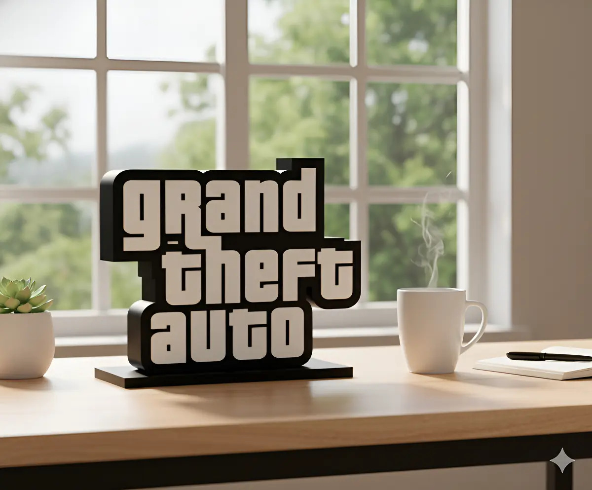 Lampara Velador Led 3d Rockstar Gta Blanco Negro