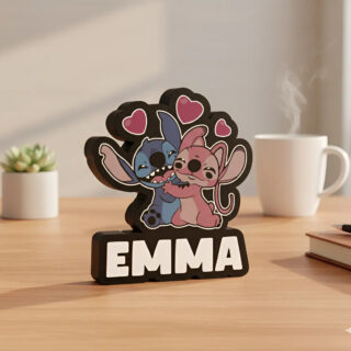Lampara Velador Led 3d Lilo Y Stich Personalizable Negro Blanco