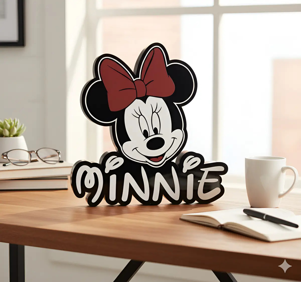 Lampara Velador Led 3d Minnie Disney Negro Blanco