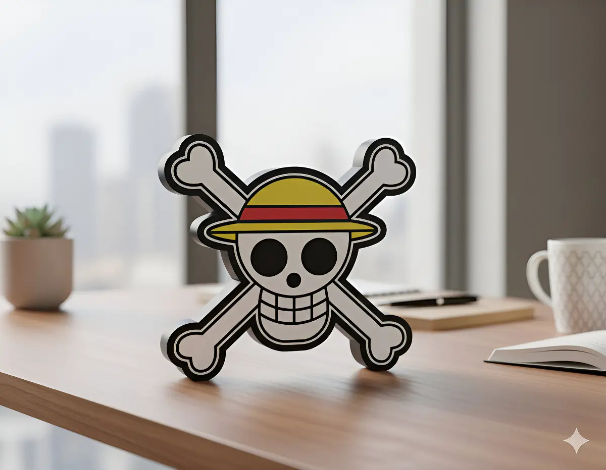 Lampara Velador Led 3d One Piece Hueso Negro Blanco