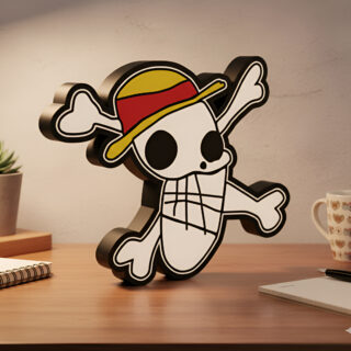 Lampara Velador Led 3d One Piece Hueso Bandera Negro Blanco