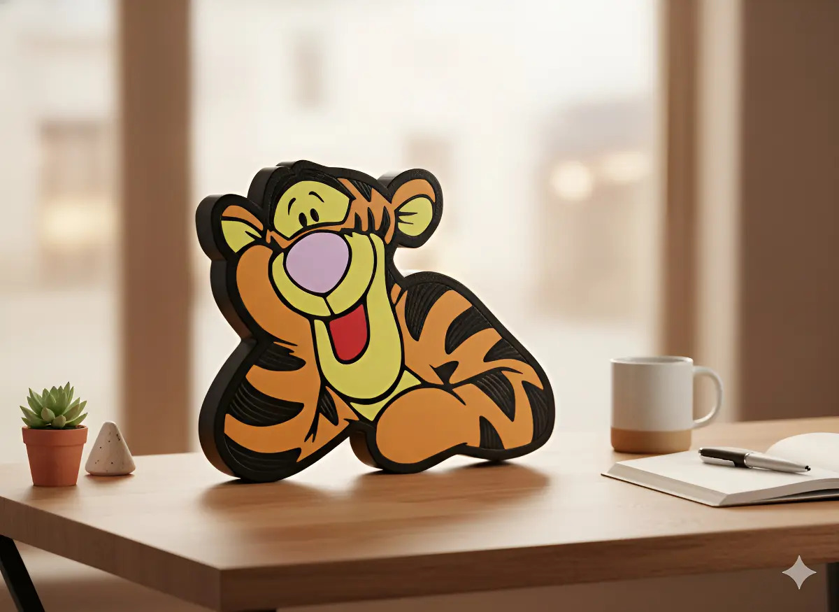 Lampara Velador Led 3d Tigger Winnie Pooh Negro Blanco