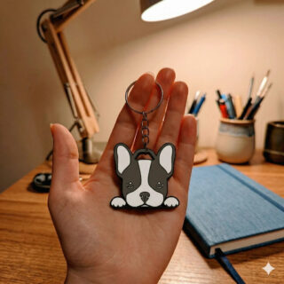 Llavero Bull Dog Frances Impresion 3d Blanco