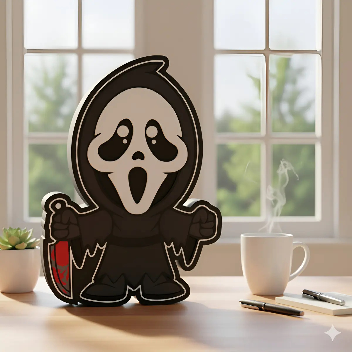 Lampara Velador Led 3d The Scream Negro Blanco