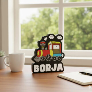 Lampara Velador Led 3d Tren Con Nombre Negro Blanco