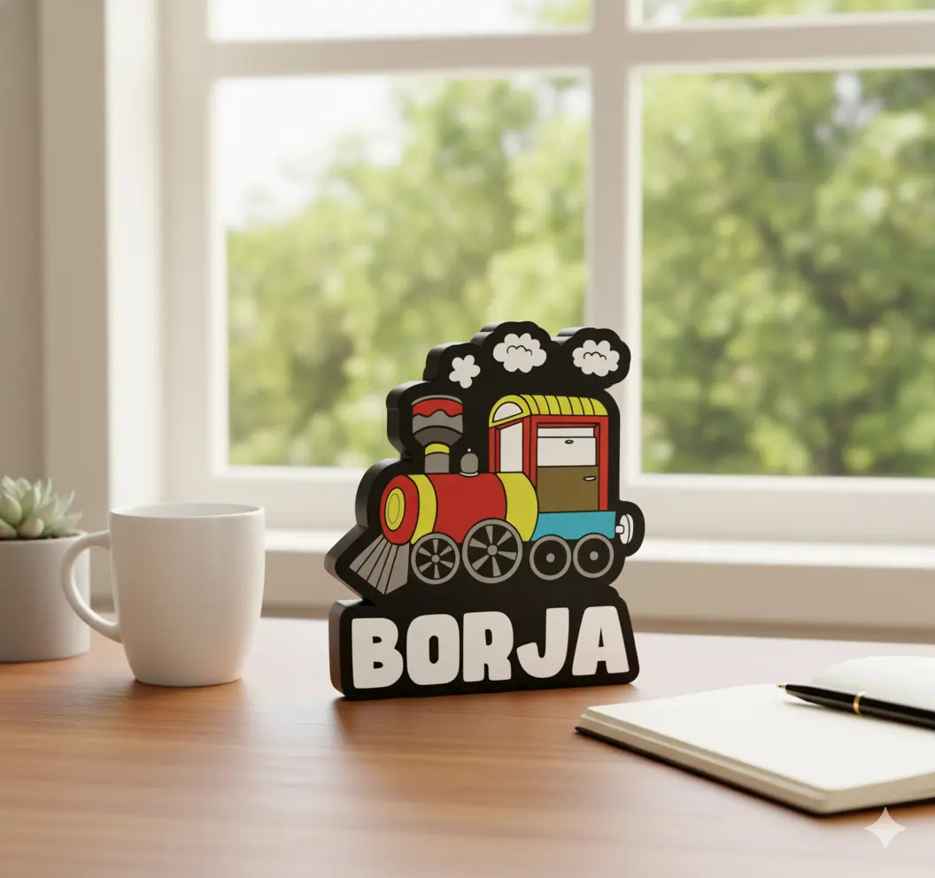 Lampara Velador Led 3d Tren Con Nombre Negro Blanco