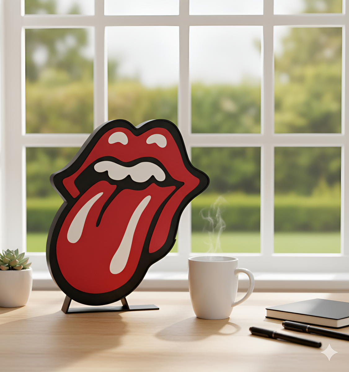 Lampara Velador Led 3d Lampara Lengua Rolling Stones Negro Blanco