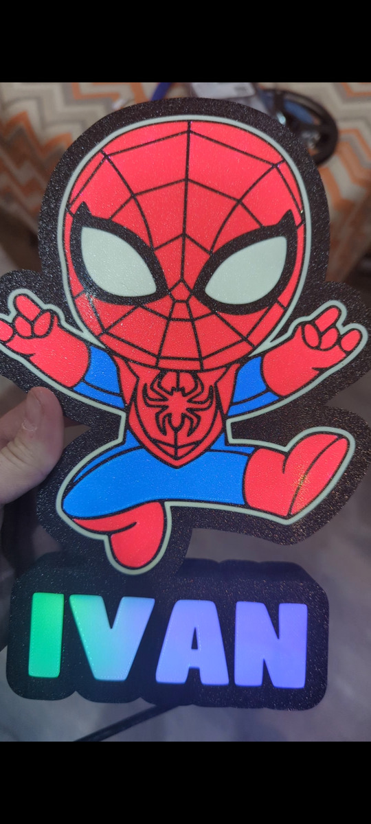 Lampara Velador Led 3d Spiderman Personalizable Negro Blanco - Image 3