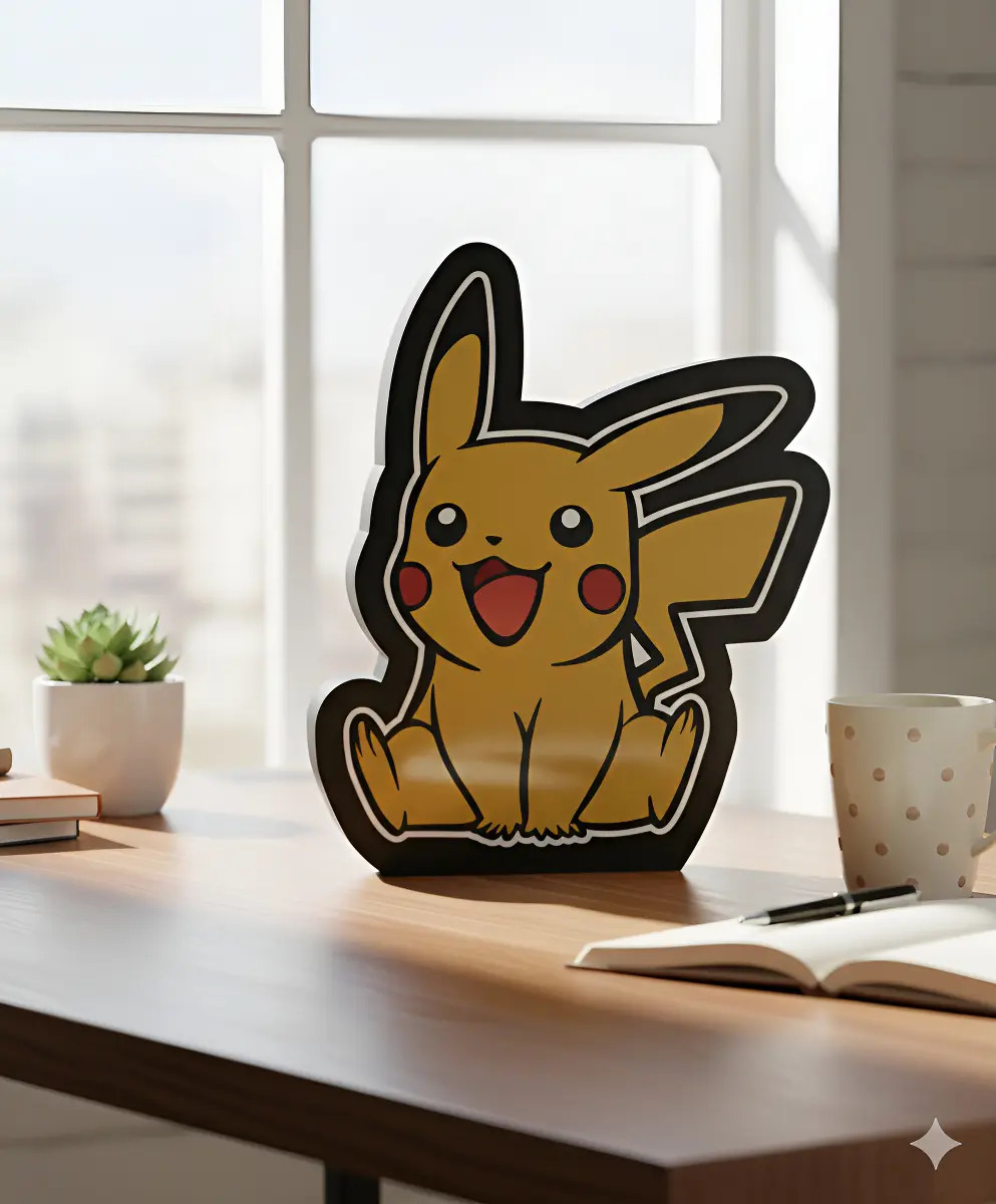 Lampara Velador Led 3d Pikachu Negro Blanco