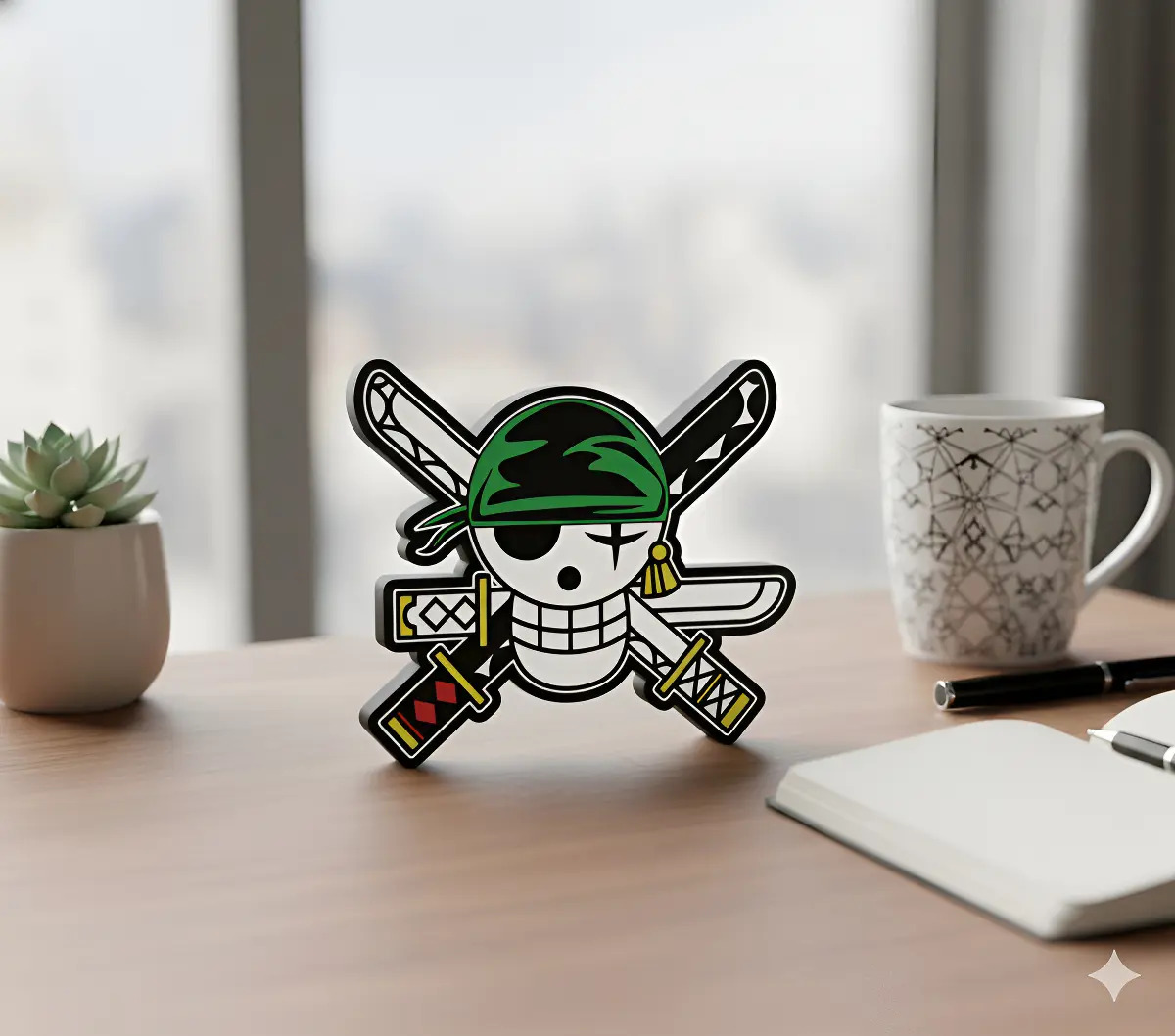 Lampara Velador Led 3d One Piece Hueso Zoro Negro Blanco