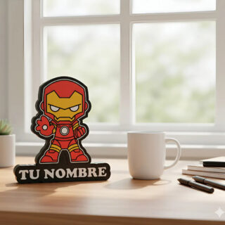 Lampara Velador Led 3d Ironman Personalizable Negro Blanco