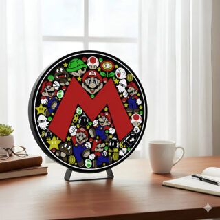 Lampara Velador Led 3d Mario Bros Collage Negro Blanco