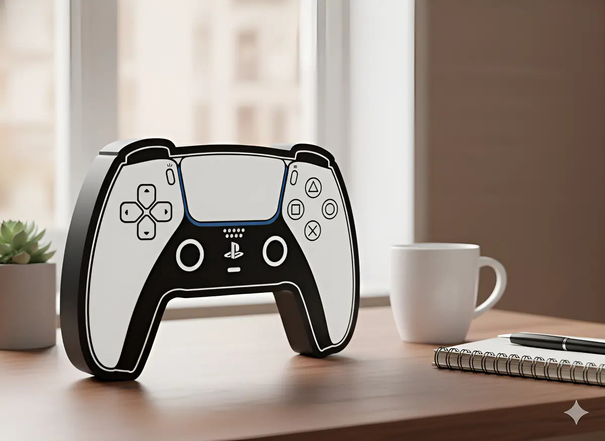 Lámpara De Mesa Joystick Play 5 Casatridimensional 24 Cm Negro Blanco