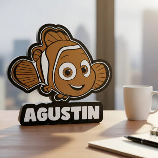 Lampara Velador Led 3d Nemo Personalizable Negro Blanco