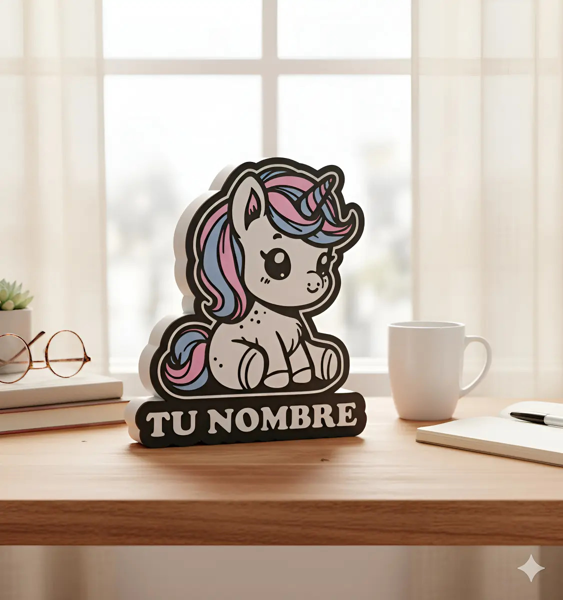Lampara Velador Led 3d Unicornio Personalizable Negro Blanco
