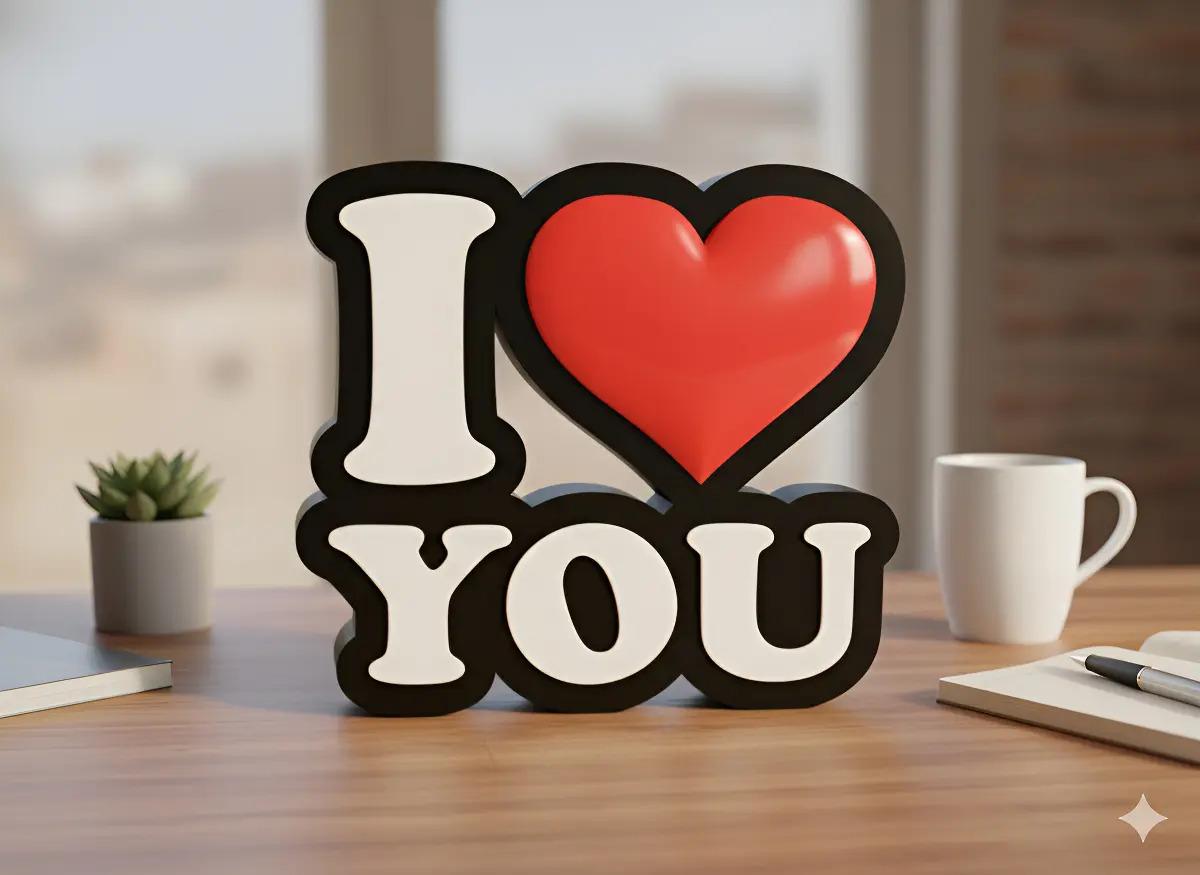 Lampara Velador Led 3d I Love You Negro Blanco